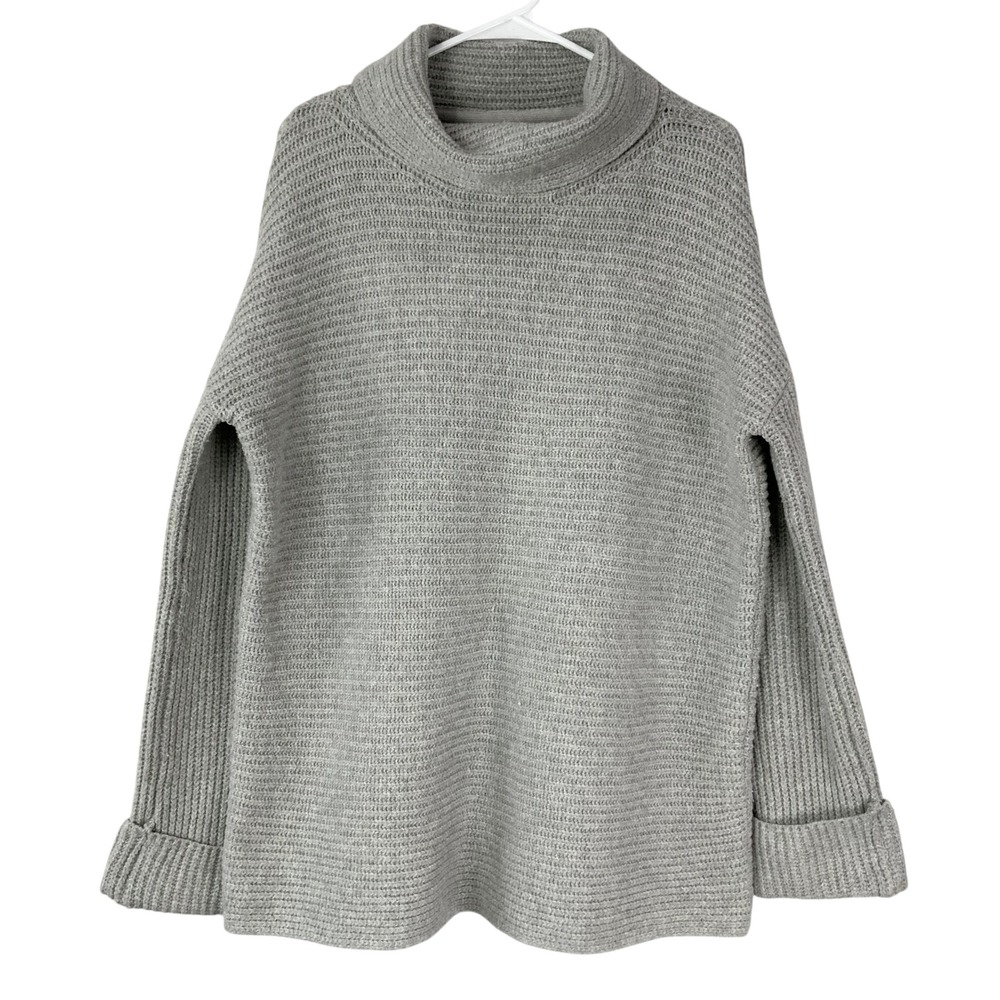 Pilcro Heather Gray Ribbed Sweater S Pullover Mock Neck Long Sleeve Oversized